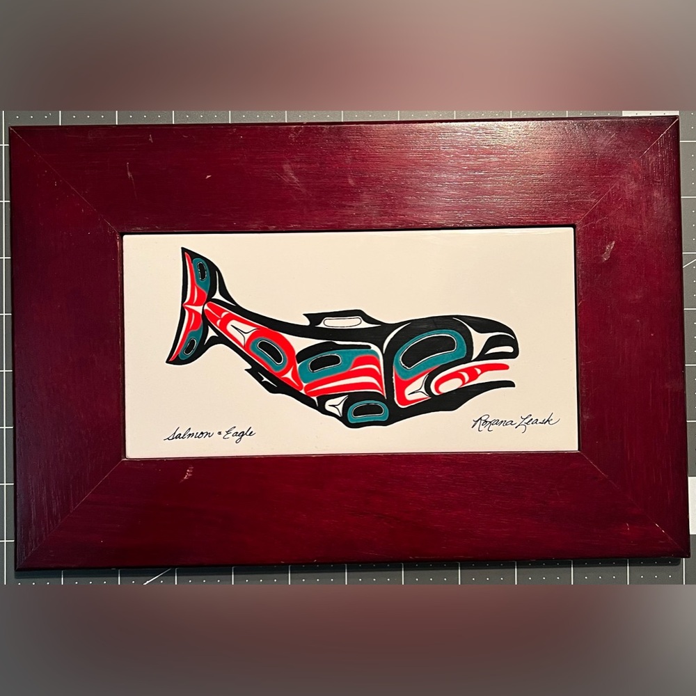Roxana Leask Salmon Ceramic Tile Wood Frame
